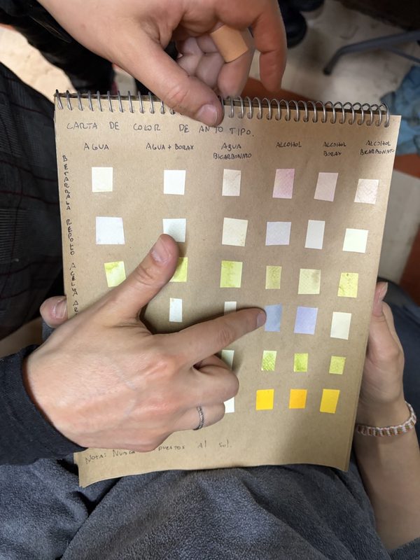 Carta de pruebas en un cuaderno de muestras