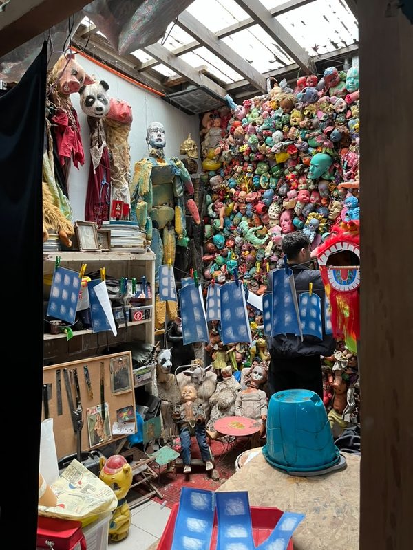 La sala de las máscaras con los fotogramas colgados